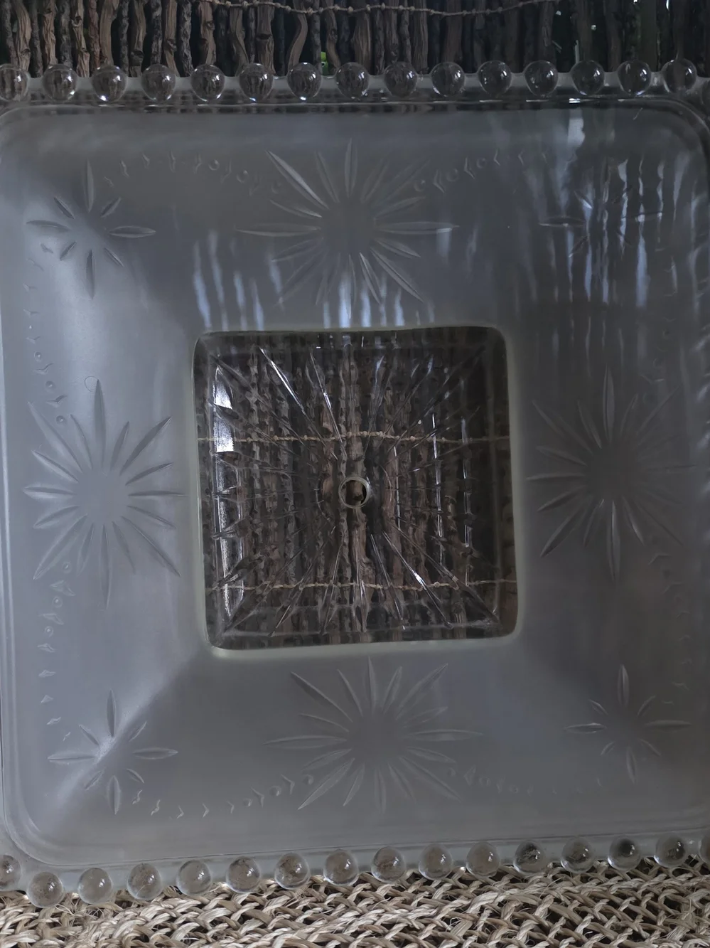 Vintage Frosted Glass Light Shade with Starburst Motif - Clear/White